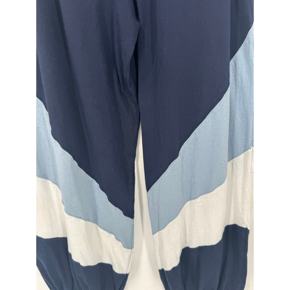 Free People Barrel Wide Leg Joggers M 100% Cotton Blue Colorblock - Picture 9 of 10
